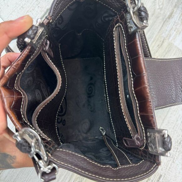 Brighton brown leather croc print shoulder bag with silver tone hardware - Picture 5 of 12